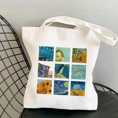 Shopper Van Gogh vaza s ružičastim ružama Kawaii torba Harajuku ženska torba za kupnju Platnena shopping torba za djevojku Tote Torba Ženska torba na rame