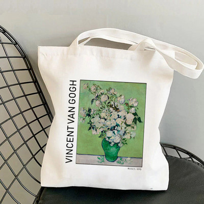Shopper Van Gogh vaza s ružičastim ružama Kawaii torba Harajuku ženska torba za kupnju Platnena shopping torba za djevojku Tote Torba Ženska torba na rame