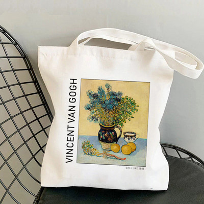 Shopper Van Gogh vaza s ružičastim ružama Kawaii torba Harajuku ženska torba za kupnju Platnena shopping torba za djevojku Tote Torba Ženska torba na rame