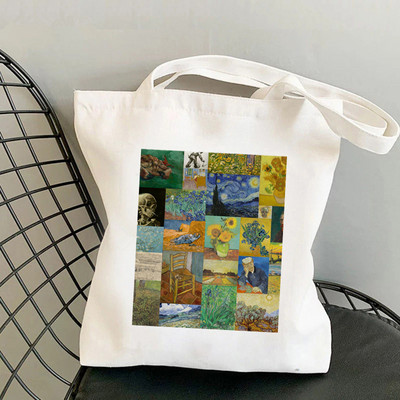 Shopper Van Gogh vaza s ružičastim ružama Kawaii torba Harajuku ženska torba za kupnju Platnena shopping torba za djevojku Tote Torba Ženska torba na rame