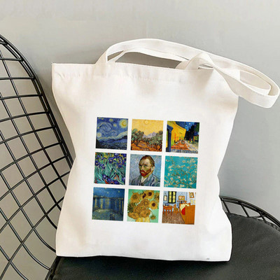 Shopper Van Gogh vaza s ružičastim ružama Kawaii torba Harajuku ženska torba za kupnju Platnena shopping torba za djevojku Tote Torba Ženska torba na rame