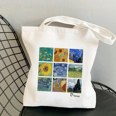 Shopper Van Gogh vaza s ružičastim ružama Kawaii torba Harajuku ženska torba za kupnju Platnena shopping torba za djevojku Tote Torba Ženska torba na rame