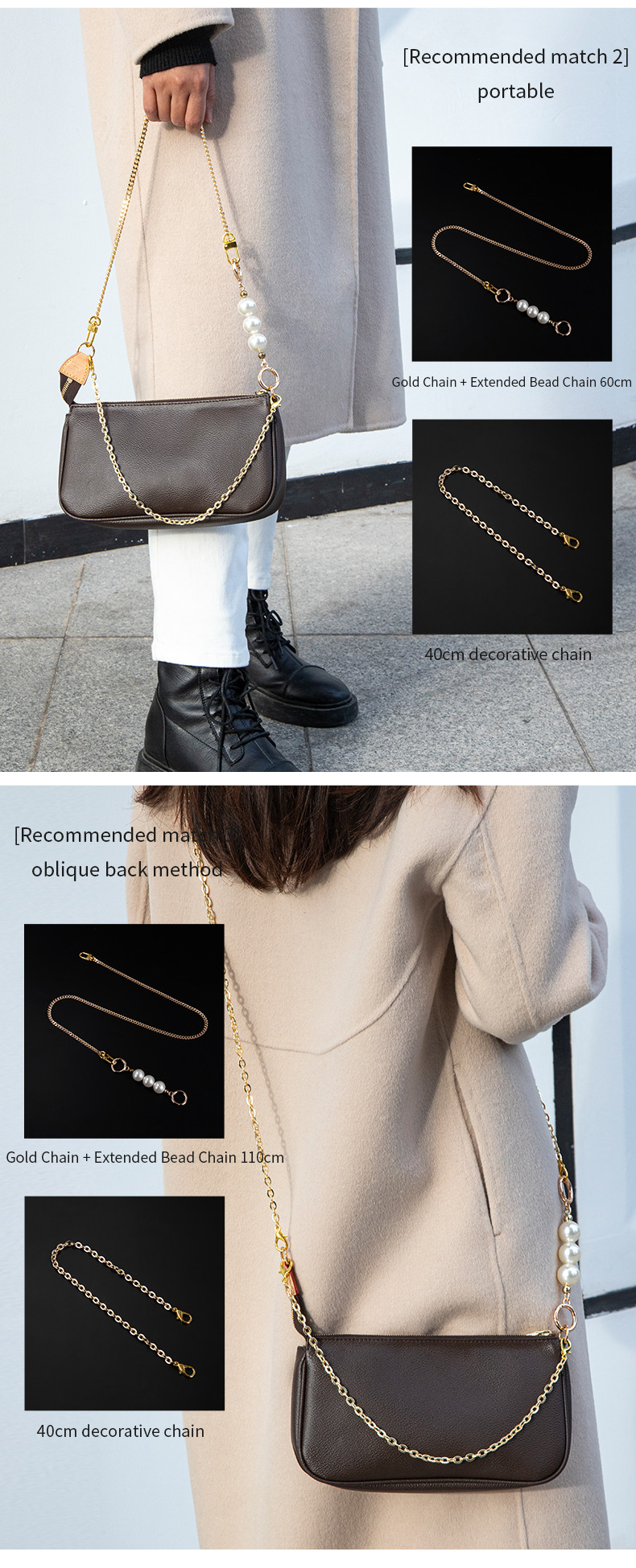 WUTA Shoulder Bag Straps Pearl Chains Fashion Decorative Chains