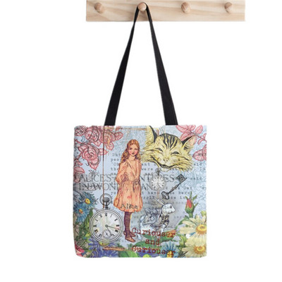 Shopper Alice In Wonderland Garden Painted Tote Bag žene Harajuku shopper torbica djevojka Torba za kupovinu na rame Ženska platnena torba
