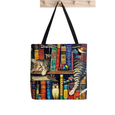 Ženska torba za kupovinu Knjižnica, mačke, knjige, torba za knjige, Harajuku, platnena torba za kupovinu, torba za djevojčice, ženska torba, torba na rame