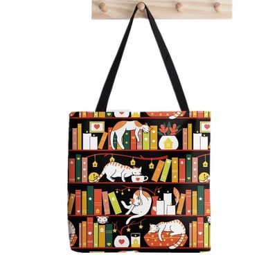 Ženska torba za kupovinu Knjižnica, mačke, knjige, torba za knjige, Harajuku, platnena torba za kupovinu, torba za djevojčice, ženska torba, torba na rame