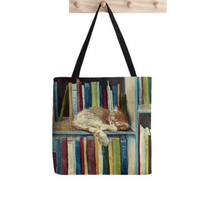Ženska torba za kupovinu Knjižnica, mačke, knjige, torba za knjige, Harajuku, platnena torba za kupovinu, torba za djevojčice, ženska torba, torba na rame