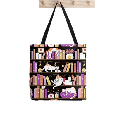 Ženska torba za kupovinu Knjižnica, mačke, knjige, torba za knjige, Harajuku, platnena torba za kupovinu, torba za djevojčice, ženska torba, torba na rame
