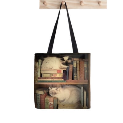 Ženska torba za kupovinu Knjižnica, mačke, knjige, torba za knjige, Harajuku, platnena torba za kupovinu, torba za djevojčice, ženska torba, torba na rame