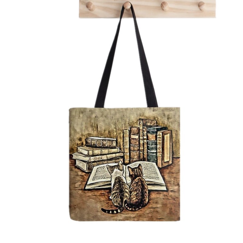 Ženska torba za kupovinu Knjižnica, mačke, knjige, torba za knjige, Harajuku, platnena torba za kupovinu, torba za djevojčice, ženska torba, torba na rame