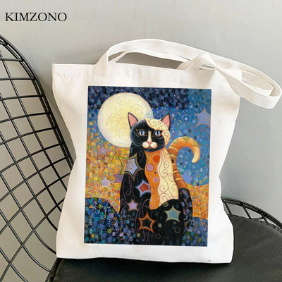 Macska bevásárlótáska élelmiszerbolt vászon vásárló pamut juta táska táska hálószövet szőtt cabas