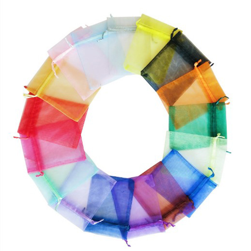 100Pcs/lot Organza vrećica za nakit Vrećica s uzicom od tila Pakiranje za nakit Prikaz i vrećice za nakit Vjenčani dar