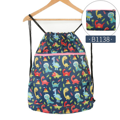 Összecsukható vízálló zsinóros hátizsák edzőtermi edzéshez szabadtéri futás utazáshoz Rajzfilm iskolai környezetbarát bevásárlótáska cipzárral