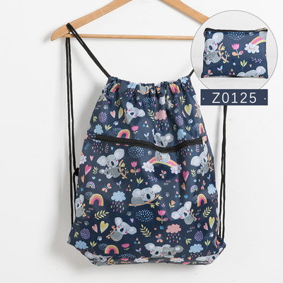 Összecsukható vízálló zsinóros hátizsák edzőtermi edzéshez szabadtéri futás utazáshoz Rajzfilm iskolai környezetbarát bevásárlótáska cipzárral