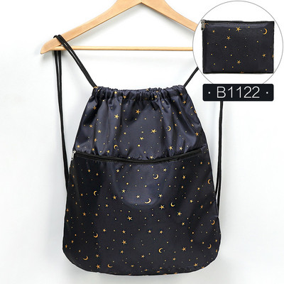 Összecsukható vízálló zsinóros hátizsák edzőtermi edzéshez szabadtéri futás utazáshoz Rajzfilm iskolai környezetbarát bevásárlótáska cipzárral