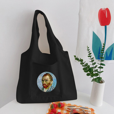 Módna čierna nákupná taška dámska kabelka s potlačou Van Gogha, veľká kapacita, opakovane použiteľná taška, mäkká študentská taška cez rameno