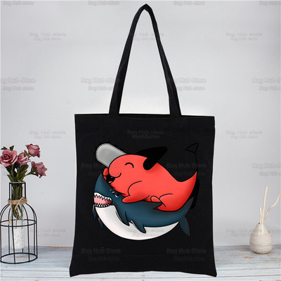 Motorzāģis Kawaii Pochita melna iepirkumu soma Oriģināla Denji motorzāģa vīrietis Anime dizains balts unisex modes ceļojumu audekla somas