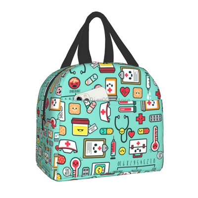 Smiješna izolirana torba za ručak za medicinsku sestru za školsku njegu, prijenosna kutija za ručak s toplinskim hladnjakom Žene Muškarci
