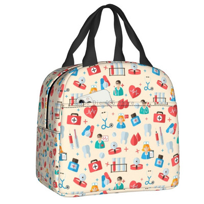 Smiješna izolirana torba za ručak za medicinsku sestru za školsku njegu, prijenosna kutija za ručak s toplinskim hladnjakom Žene Muškarci