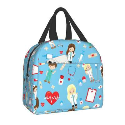 Smiješna izolirana torba za ručak za medicinsku sestru za školsku njegu, prijenosna kutija za ručak s toplinskim hladnjakom Žene Muškarci