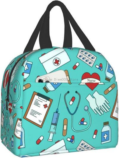 Smiješna izolirana torba za ručak za medicinsku sestru za školsku njegu, prijenosna kutija za ručak s toplinskim hladnjakom Žene Muškarci