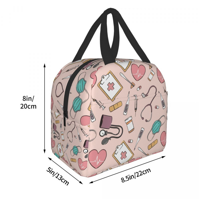 Smiješna izolirana torba za ručak za medicinsku sestru za školsku njegu, prijenosna kutija za ručak s toplinskim hladnjakom Žene Muškarci