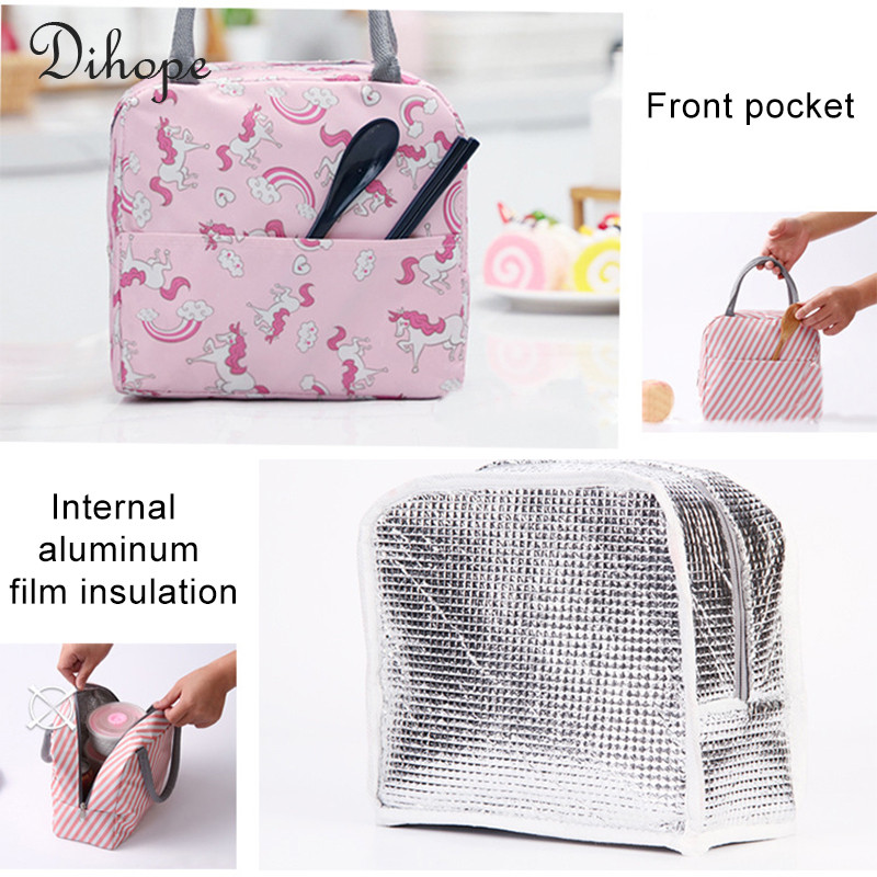 Prijenosna toplinski izolirana torba Kutija za ručak za žene, djecu, djecu, prijenosni hladnjak, ručne torbe, paket leda, torbe za piknik s hranom