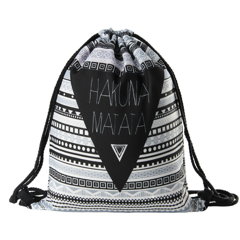 Hakuna Matata női geometrikus hátizsák 3D nyomtatással utazó puha hátú női Mochila húzózsinóros táska férfi hátizsákok