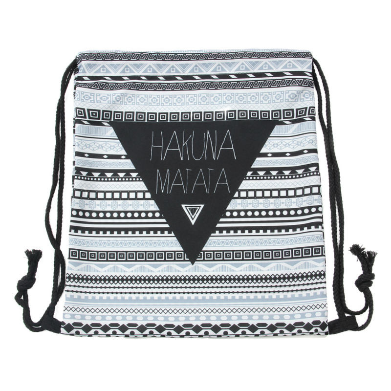 Hakuna Matata női geometrikus hátizsák 3D nyomtatással utazó puha hátú női Mochila húzózsinóros táska férfi hátizsákok