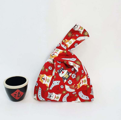 Kokvilnas japāņu stila rokas soma piedurknes mezgla maisiņš Pārnēsājams suns somiņa Audekls Tote Sieviešu soma pastaigu rokassomiņa atslēgu tālruņa maciņš