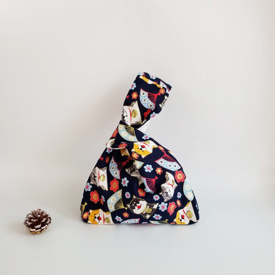 Kokvilnas japāņu stila rokas soma piedurknes mezgla maisiņš Pārnēsājams suns somiņa Audekls Tote Sieviešu soma pastaigu rokassomiņa atslēgu tālruņa maciņš