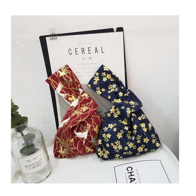 Kokvilnas japāņu stila rokas soma piedurknes mezgla maisiņš Pārnēsājams suns somiņa Audekls Tote Sieviešu soma pastaigu rokassomiņa atslēgu tālruņa maciņš