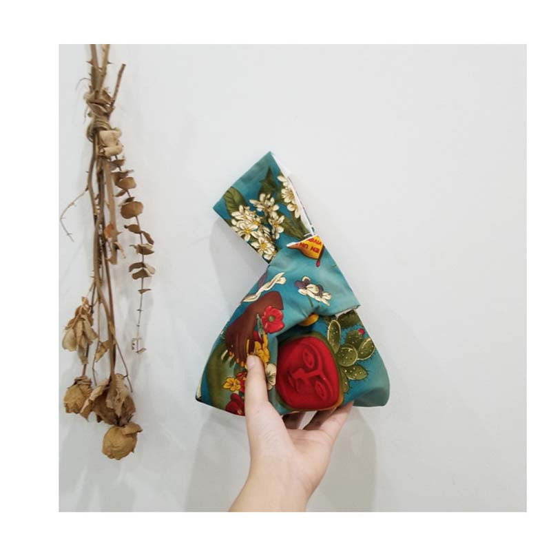 Kokvilnas japāņu stila rokas soma piedurknes mezgla maisiņš Pārnēsājams suns somiņa Audekls Tote Sieviešu soma pastaigu rokassomiņa atslēgu tālruņa maciņš