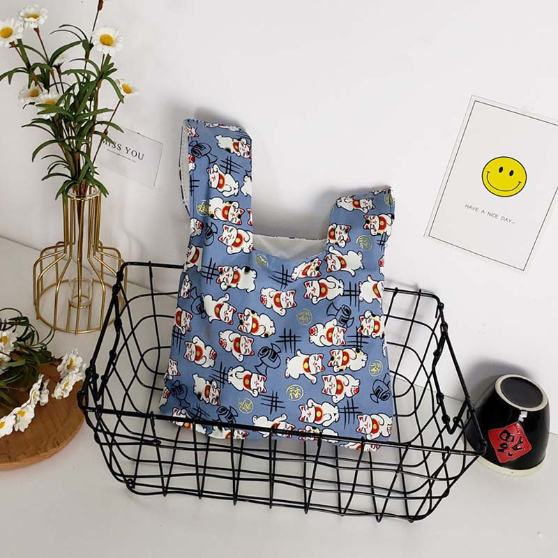 Kokvilnas japāņu stila rokas soma piedurknes mezgla maisiņš Pārnēsājams suns somiņa Audekls Tote Sieviešu soma pastaigu rokassomiņa atslēgu tālruņa maciņš