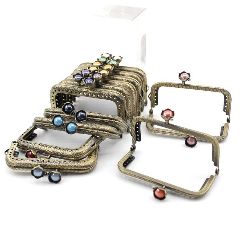 8,5 cm perle lotosove glave brončane ravne rubove četvrtaste metalne torbice okvir ručka za torbicu ručna torbica dodaci pravljenje poljubac kopča