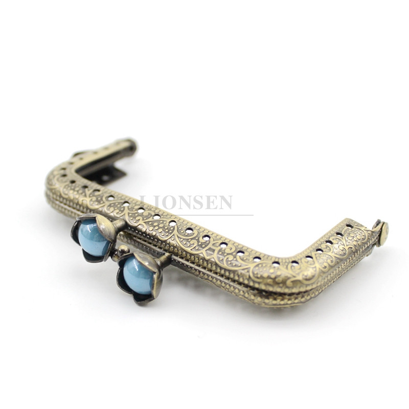 8,5 cm perle lotosove glave brončane ravne rubove četvrtaste metalne torbice okvir ručka za torbicu ručna torbica dodaci pravljenje poljubac kopča