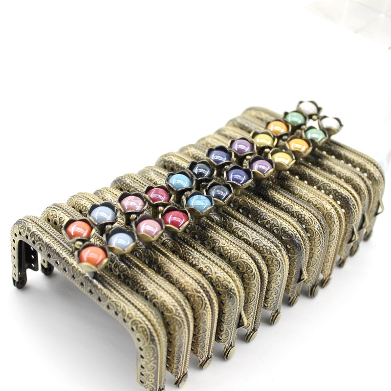 8,5 cm perle lotosove glave brončane ravne rubove četvrtaste metalne torbice okvir ručka za torbicu ručna torbica dodaci pravljenje poljubac kopča