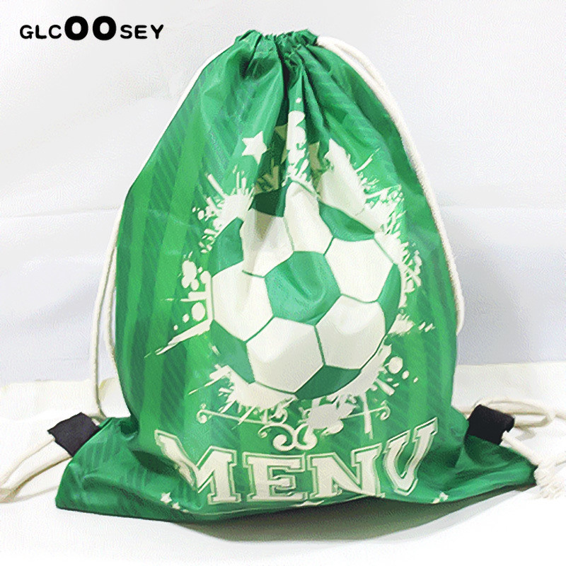 Futball húzózsinór csomag zseb zöld futball hátizsák poliészter férfi váll utazó táska fiúként ajándék húzó zsinór táskák