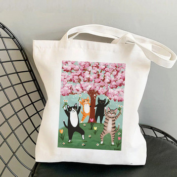 2021 Shopper French Press Coffee Cats Printed Tote Bag γυναικεία τσάντα Harajuku shopper κορίτσι Τσάντα αγορών Τσάντα ώμου Lady Canvas Bag