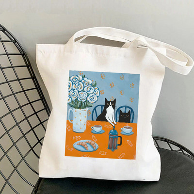 2021 Shopper French Press Coffee Macs Printed Tote Bag női Harajuku vásárló kézitáska lány Vállas bevásárlótáska Lady Canvas Bag
