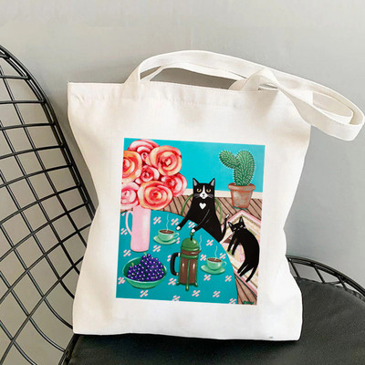 2021 Shopper French Press Coffee Macs Printed Tote Bag női Harajuku vásárló kézitáska lány Vállas bevásárlótáska Lady Canvas Bag