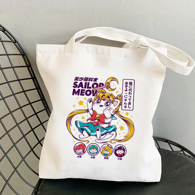 Shopper Sailor Meow Printed Kawaii torba Harajuku ženska torba za kupnju Platnena torba za kupovinu torba za djevojke Tote torba Ženska torba na rame