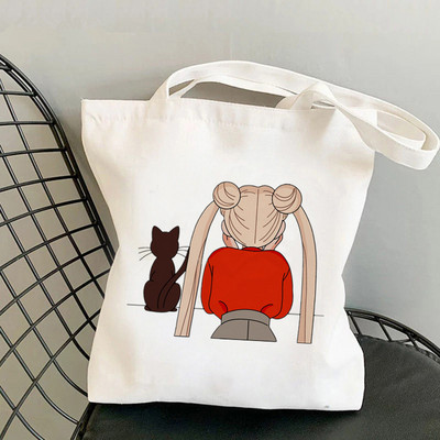 Shopper Sailor Meow Printed Kawaii torba Harajuku ženska torba za kupnju Platnena torba za kupovinu torba za djevojke Tote torba Ženska torba na rame