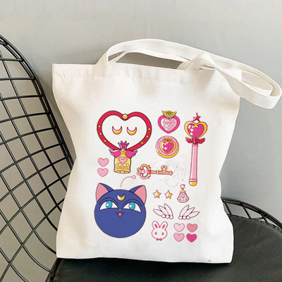 Shopper Sailor Meow Printed Kawaii torba Harajuku ženska torba za kupnju Platnena torba za kupovinu torba za djevojke Tote torba Ženska torba na rame