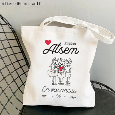 Francia köszönöm Mistress Women Canvas Shopping válltáska merci atsem Harajuku Tote Bag ajándék tanárnak Válltáskák