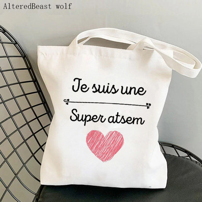 Francia köszönöm Mistress Women Canvas Shopping válltáska merci atsem Harajuku Tote Bag ajándék tanárnak Válltáskák