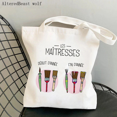 Francia köszönöm Mistress Women Canvas Shopping válltáska merci atsem Harajuku Tote Bag ajándék tanárnak Válltáskák