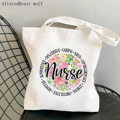 Sieviešu pircēju soma lepojas ar to, ka var būt medmāsa, apdrukāta Kawaii soma Harajuku iepirkšanās audekls Shopper Bag meitenes rokassomiņa Tote plecu sieviešu soma