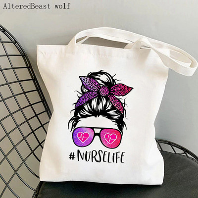 Sieviešu pircēju soma lepojas ar to, ka var būt medmāsa, apdrukāta Kawaii soma Harajuku iepirkšanās audekls Shopper Bag meitenes rokassomiņa Tote plecu sieviešu soma