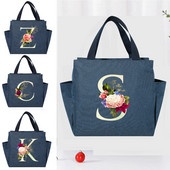 Višenamjenska rashladna torba velikog kapaciteta s bijelim ispisom slova, prijenosna termalna torba za ručak na patentni zatvarač za žene Kutija za ručak Torba za hranu za piknik